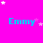 Bright pink background with cyan text "Emmy" repeated in a , surrounded by white and pink star shapes
