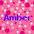 Pink background with scattered white and pink dots, three instances of the word "Amber" in blue, green, and pink text.