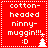 Red background with white pixelated text reading "cotton-headed niny-muggin!!! :D" and a small tree icon, displayed in four identical quadrants.