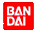 Red square with white 'BANDAI' text, green circular background with Japanese flag elements, and red banner with Japanese characters in various animated states.