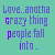 A static image displays the phrase "Love..another crazy thing people fall into.." in purple and black text on a teal background, with pink heart symbols appearing in different positions across repeated instances.