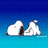 Two pixelated cartoon characters on a blue-to-cyan gradient background; one character lies down while the other stands with a yellow crown and purple cape.