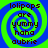 Four identical display a blue and green spiral background with dark brown text reading 'lollipops are yummy haha aubrie' in a pixelated font
