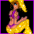 Animated contact sheet of a pixel art character in yellow outfit with purple text "REAL GIRLS" and partial phrase "GET DOWN ON THE FLOOR" on pink star background.