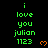Green text 'i love you julian 1123' on black background with orange heart symbols, displayed in a of repeated and