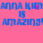Blue text on pink background reads "ANNA KIM ANNA KIM IS AMAZING! AMZAZING!" with pixelated artifacts and scattered magenta dots.