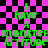 Green pixelated text on a pink and black checkered background with visible distortion effects.