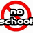 Four red prohibition symbols with diagonal lines, two containing text overlays: "no school" and "spring break baby!" in bold black-and-white lettering.
