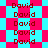 A static digital image displays the name 'David' repeated in red pixelated text across a patterned background of alternating cyan and magenta squares.