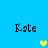 Four instances of the text 'Kste' on a bright blue background with yellow and green pixelated hearts appearing in different positions.