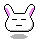 Pixel art bunny head with pink inner ears, black outline, closed eyes, and a straight mouth on gray background.