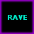 Four identical square arranged in a , each containing the word "RAVE" in cyan pixelated text on black background with purple border