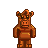 Pixelated brown creature with large eyes, small ears, and a flat nose stands against a gray background.