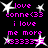 A static digital image with pink text and white starbursts on a black background, displaying repeated phrases like 'love conne<35' and 'i love me more'.