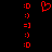 Red pixel art icons on black background: two vertical of five emoticons each, with a central heart icon above them