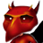 Red devil head with yellow horns and black collar, animated through four distinct facial expressions in a