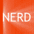 A 3x3 grid of animated contact sheet frames showing the word "NERD" in white text over various solid and patterned backgrounds with subtle pixelated motion effects.