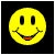 Two side-by-side animated frames of a yellow smiley face icon with black eyes and red mouth on black background, showing eye expression change from open to winking.