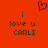 Red background with dark green pixelated text reading "i love u CARLI" and a black heart symbol above the left instance of the phrase.
