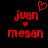 Red pixelated text 'juan' and 'megan' with heart symbols on black background, two versions showing animation change.