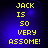 Yellow pixelated text on blue gradient background reads "JACK IS 50 VERY ASSOME!" in four identical
