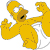 Pixelated yellow cartoon character with large round eyes, open mouth showing black tongue, arms raised in dynamic pose against white background.