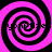Four identical pink and black spiral patterns arranged in a with partial pixelated text fragments visible within each spiral