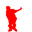 Red silhouette figures in various dynamic poses arranged in a on gray background, each figure distinct with arms and legs extended or bent