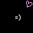 A black background displays a pink pixelated heart above two white pixelated smiley faces.