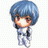 Pixelated anime-style character with blue hair and red eyes on white background, next to black panel with pixelated text "Anime IM" and signature "C0M".