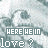 A static image of a repeating pattern with text 'HERE HE IN love?' over a light blue and white background.