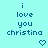 A static image with light cyan background displaying repeated text "i love you christina" in dark blue pixelated font and small heart symbols.