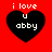 Red background with four black heart shapes, each containing white pixelated text reading 'i love u abby' in a
