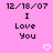 Pink background with black text reading '12/18/07 I Love You' and two white pixelated hearts below the text.