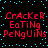 Red pixelated text on black background with cyan dots, displaying 'CrAcKeR EaTiNg PeNgUiNs' in two identical horizontal