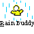 Animated contact sheet showing three frames of a yellow stick figure icon with blue raindrops and text labels on gray background.