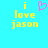 Pixelated text 'i love jason' in yellow on cyan background with a pink heart symbol above the word 'love'.