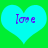 Two cyan hearts on green background with purple text 'love' inside each heart, pixelated style.