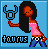 Pixel art of a figure with dark skin and long black hair holding a blue bull's head symbol against a light blue background with the word 'TOURUS' below.