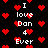 Pixelated red hearts and white text on black background with repeated phrases 'I love Don 4 Ever' in a pattern