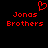 Red pixelated text 'Jonas Brothers' with a heart symbol above the left instance on black background.