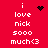 Red background with white text reading "i love nick sooo much<3" in two , featuring a black heart and black dot cluster animation