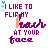 25 pixelated text-based icons displaying "I LIKE TO FLIP MY hair AT YOUR face" with changing color schemes and small blue heart accents