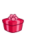 Red gift box with pink ribbon bow, transitioning from closed to open states revealing cartoon character inside.
