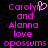 Pixelated text in bright pink on black background with a heart symbol replacing the 'y' in 'Carolyn' in one frame.