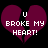 A static pixel art image of a broken heart with text overlay on black background.