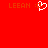 Red background with orange text 'LEEHAN :O' on left and right, white pixelated heart symbol in center.