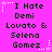 Pixelated text on a bright pink background with white star accents, repeating 'I Hate Demi Lovato & Selena Gomez' in a