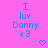 Pixelated blue text on pink background reads "I luv Danny <3" with two heart symbols below.