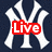 Four white New York Yankees 'NY' logos on dark blue background with red text overlays reading Live, Love, Support, and Gotta Love The Yankees!